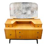 RETRO TEAK MIRROR BACK DRESSING CHEST with two jewellery drawers above further drawers and a