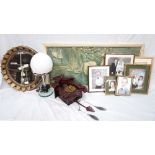 SELECTION OF FAMILY PICTURES including parent's wedding, an oval wall mirror,