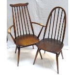 ERCOL STYLE ARMCHAIR together with a similar dining chair (2) (From Veronika's Flat)