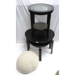 THREE OCCASIONAL TABLES and a small padded pouffe (4) (June's House)