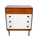 MAHOGANY PART PAINTED CHEST OF DRAWERS on turned supports,