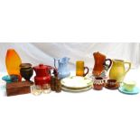 LARGE SELECTION OF ORNAMENTS AND KITCHEN WARE including drinking glasses, coffee sets, vases, jugs,