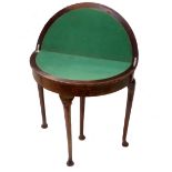 MAHOGANY DEMI-LUNE FOLD OVER CARD TABLE the top 76cm diameter,