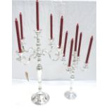 LARGE FOUR BRANCH CHROME CANDELABRA 80cm high, together with a matching smaller example 57cm high,