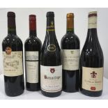 SELECTION OF FRENCH RED WINES Five bottles of French Re Wine from different regions and makers.