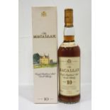 MACALLAN 10 YEAR OLD An older presentation of the Macallan 10 year old single malt scotch whisky.