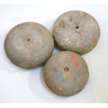 THREE VINTAGE GRANITE CURLING STONES sizes vary,