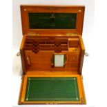 EDWARDIAN SATINWOOD STATIONERY BOX the hinged lid and folding drop front opening to reveal