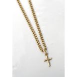 NINE CARAT GOLD CURB LINK CHAIN with nine carat gold cross pendant,