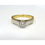 DIAMOND SOLITAIRE RING on gold shank, the diamond approximately 0.