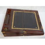 VICTORIAN MAHOGANY BRASS BOUND WRITING BOX the hinged lid opening to reveal a gilt tooled skiver