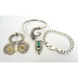 SELECTION OF SILVER JEWELLERY comprising an unmarked silver brooch with relief decoration and set