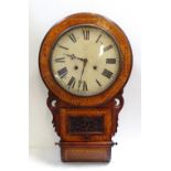 19th CENTURY WALNUT AND INLAID DROP DIAL CLOCK the circular painted dial with Roman numerals above