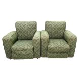 PAIR OF 1930's ART DECO CLUB ARMCHAIRS covered in original green pattern material