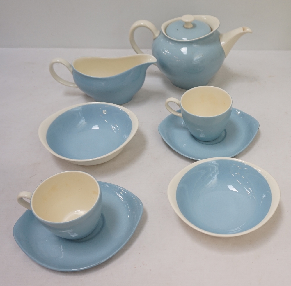 WEDGWOOD ETRURIA 'SUMMER SKY' PART DINNER/TEA SERVICE comprising teapot; nine cups; five saucers;