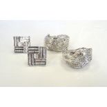 TWO PAIRS OF MULTI DIAMOND SET EARRINGS the square pair in nine carat white gold and the other pair