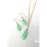 JADE PENDANT AND MATCHING JADE DROP EARRINGS each of teardrop form,