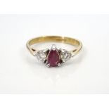 RUBY AND DIAMOND THREE STONE RING