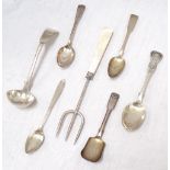 SMALL LOT OF SILVER WARE comprising a George IV teaspoon,