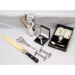 SMALL COLLECTION OF SILVER AND SILVER PLATED WARES comprising a Victorian silver mounted ivory page