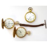 THREE GOLD PLATED POCKET WATCHES all with top winders, subsidiary dials and marked 'Swiss Made',