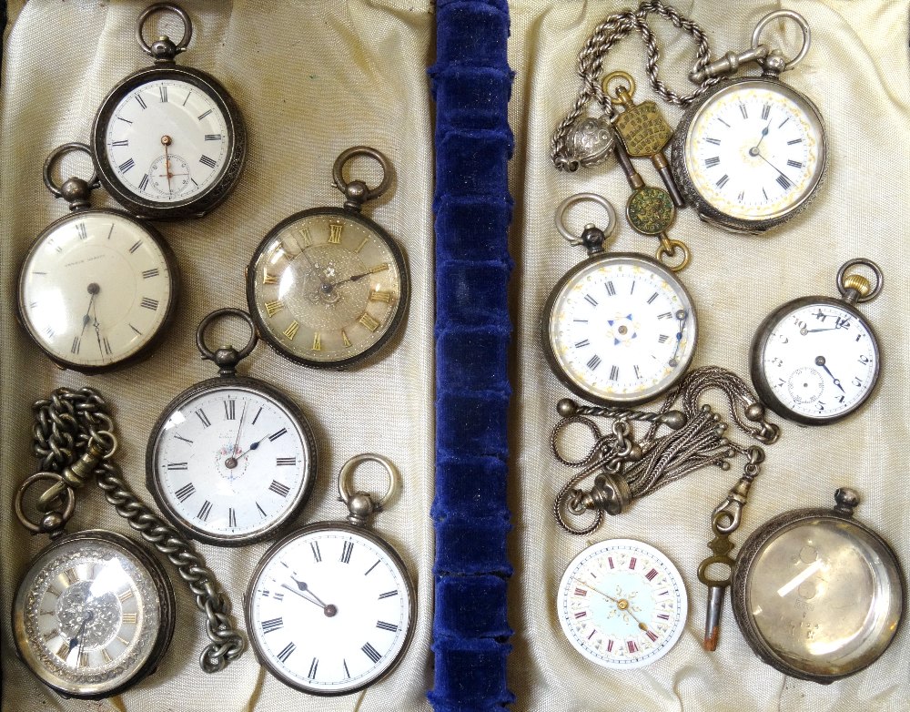 COLLECTION OF TEN 19th CENTURY SILVER CASED POCKET WATCHES small size,