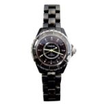 LADIES CHANEL J12 AUTOMATIC BLACK CERAMIC BRACELET WATCH the dial with ruby set five minute markers