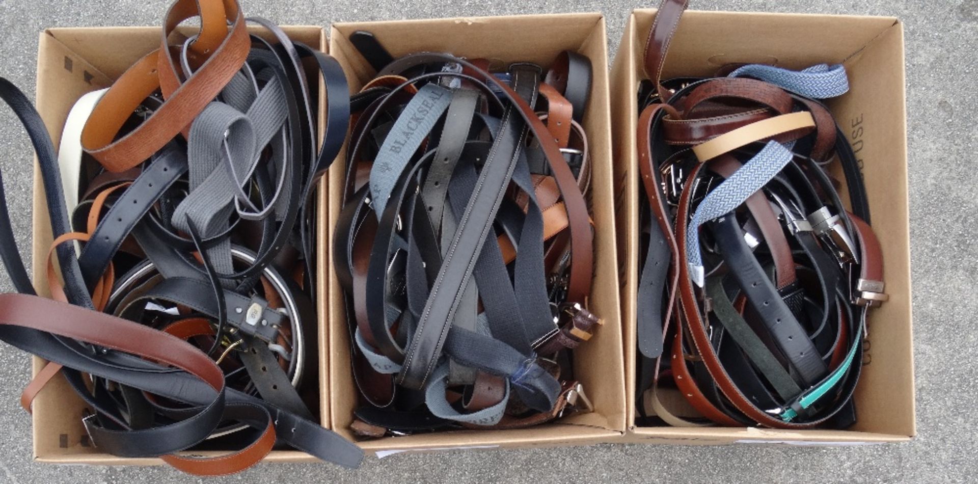THREE BOXES OF LADIES' AND GENTS' BELTS