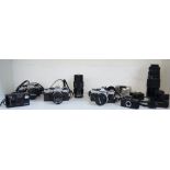 COLLECTION OF 'OLYMPUS' AND 'PENTAX' CAMERAS AND EQUIPMENT Olympus includes OM10, OM-2N,