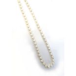 PEARL NECKLACE with individually knotted pearls and ten carat gold clasp,
