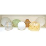 COLLECTION OF GLASS CEILING LIGHT SHADES including 1930's and retro, opaque spherical examples,