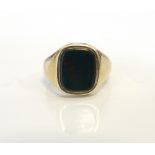 BLOODSTONE SET SIGNET RING on nine carat gold shank,