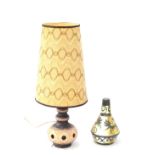 RETRO 1970's POTTERY TABLE LAMP with long tapering shade,