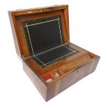 MAHOGANY AND BRASS BOUND WRITING SLOPE with an inset leather slope, pen tray,