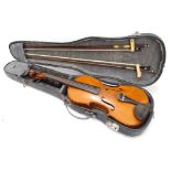 VIOLIN with 14 1/4" one piece back (excluding button), with two bows,