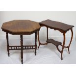 EDWARDIAN MAHOGANY OCTAGONAL WINDOW TABLE with a moulded top above a carved frieze,