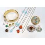 GOOD SELECTION OF GOLD, SILVER AND OTHER JEWELLERY including a turquoise set Victorian brooch,