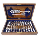 OAK CANTEEN OF SILVER PLATED FISH EATERS