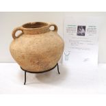 ANCIENT ROMAN POTTERY TWIN HANDLED POT