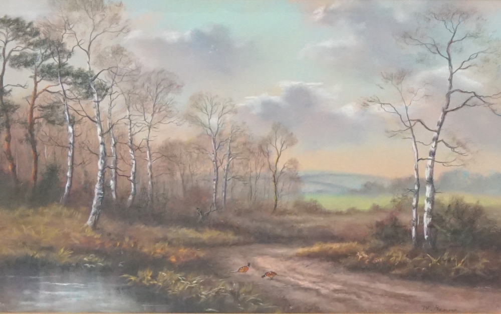 W REEVES (20th century) Pair of pheasants in landscape setting, pastel, signed,