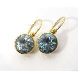 PAIR OF AQUAMARINE DROP EARRINGS in unmarked gold,