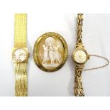 LADIES NINE CARAT GOLD CASED ELCO 17 JEWELS WRISTWATCH the dial with baton five minute markers,