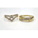 TWO NINE CARAT GOLD RINGS one with diamonds to the pierced setting,