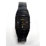 GENTLEMAN'S RADO JUBILE DIASTAR BLACK CERAMIC WRISTWATCH the black dial with four diamond markers