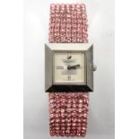 LADIES SWAROVSKI ELIS WRISTWATCH the leather strap set with pink crystals overall,