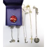 SELECTION OF SIX SILVER PENDANTS AND CHAINS including a boxed Hethergems circular pendant and a