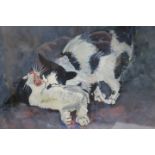 STEVENSON Cats Playing Watercolour Signed Lower Right 24cm x 29cm