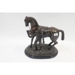 after JULES MOIGNIER HORSE AND JOCKEY A Bronze Group on a black oval plinth 43cm x 35cm x 20cm