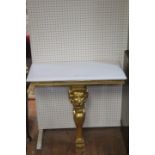 A CONTINENTAL STYLE CONSOLE TABLE the rectangular white marble top above the egg and dart frieze