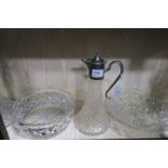 A MISELLANEOUS COLLECTION OF CUT GLASS including two decanters a tulip shaped vase fruit bowls etc